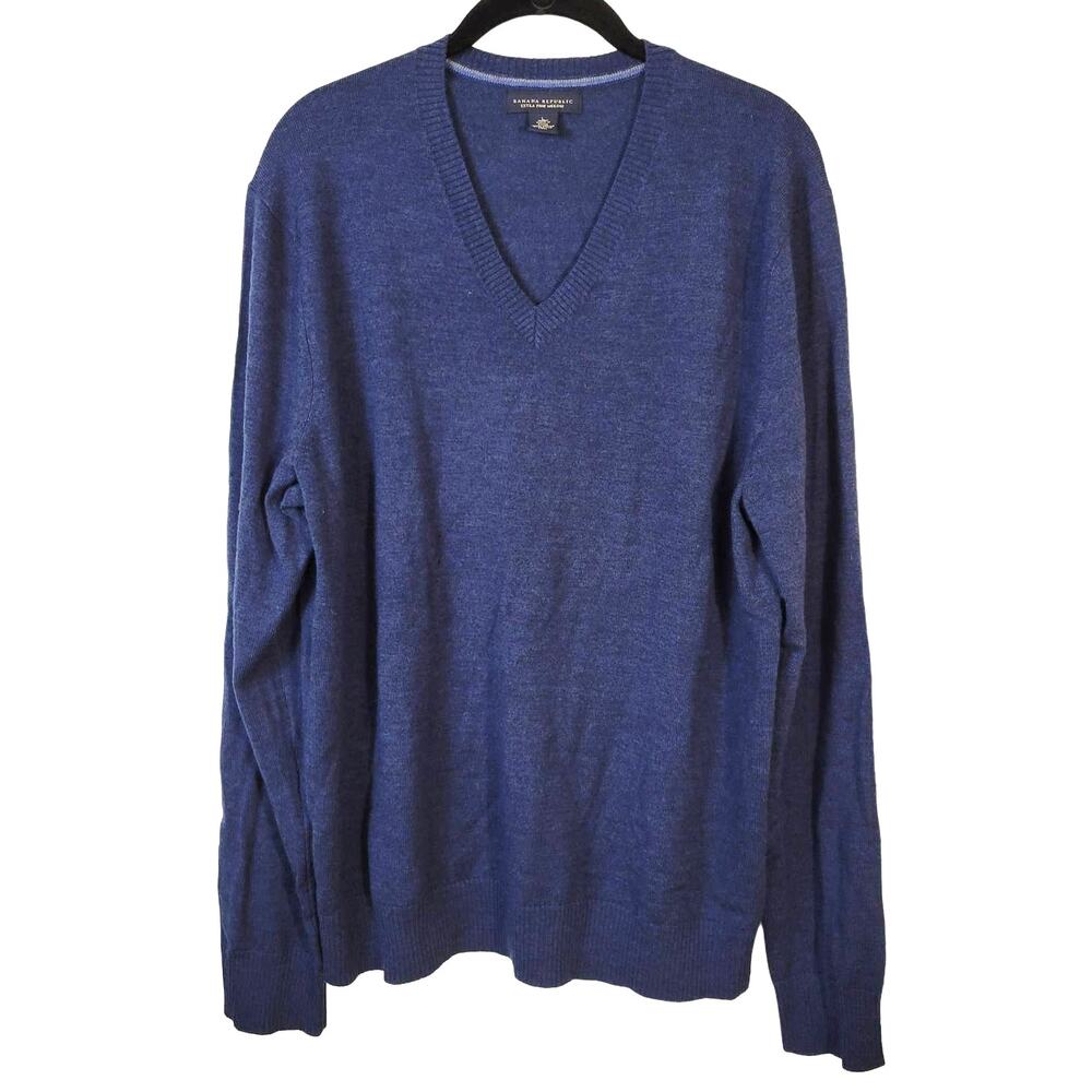 Banana Republic Sweater Men's L Merino Wool V Neck Blue Heather Preppy Casual